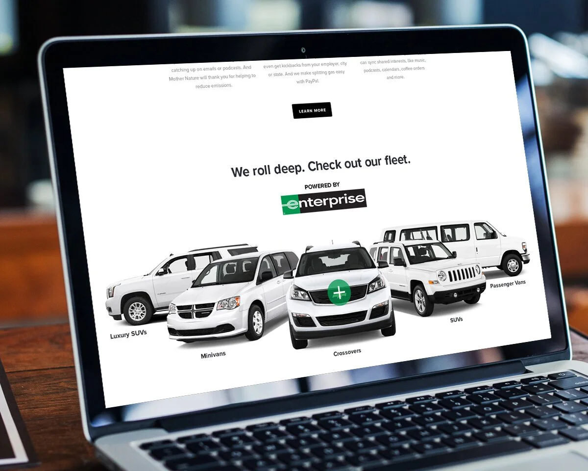 Enterprise vanpool product reboot<br>(B2B/B2C pitch, concepts, branding, copy, UX/UI, build)