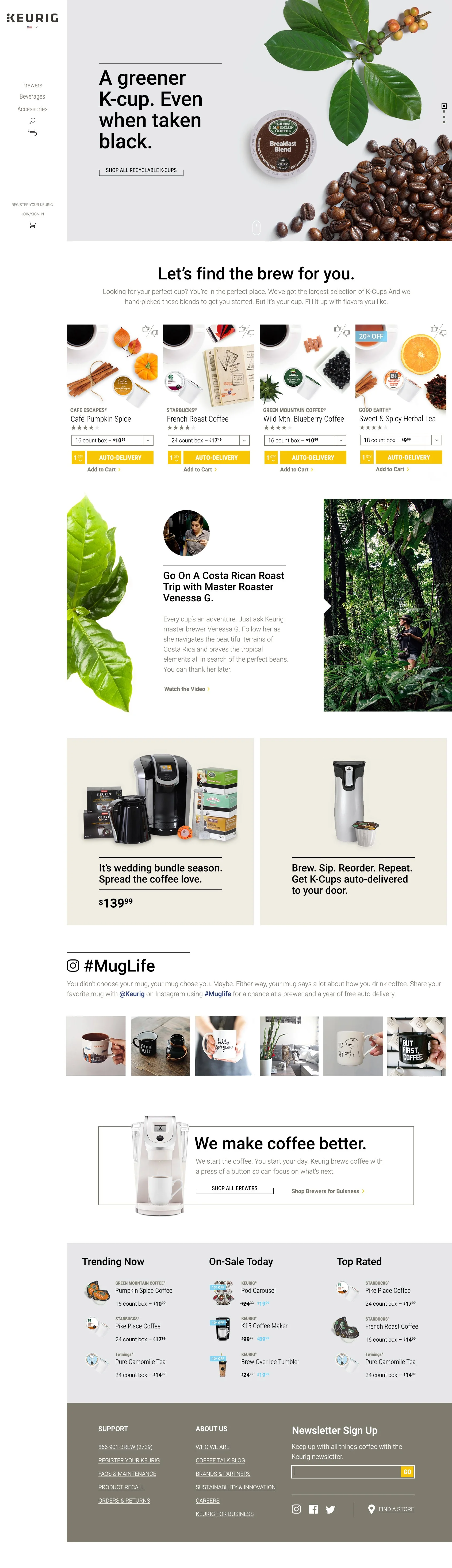Keurig site reboot<br> (B2C site redesign, branding, copy, UX/UI, innovation)